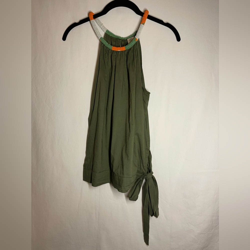 GadoGado green sleeveless beaded top, size Small